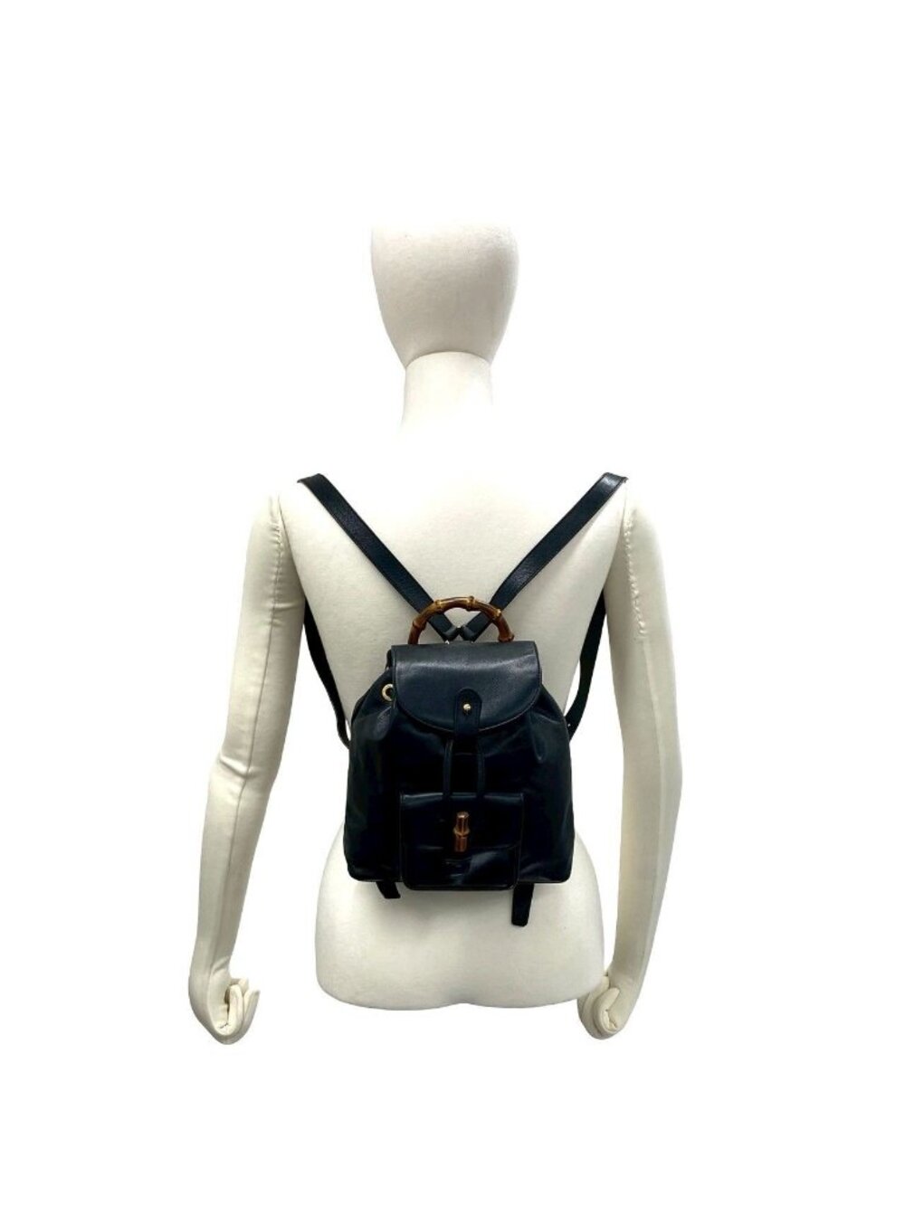 Gucci Vintage Bamboo Leather Backpack Black - Picture 2 of 10